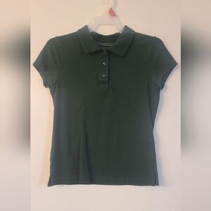 Children’s Short Sleeve Polo Shirt – Dark Green, Button-Up Collar, Size (M)
